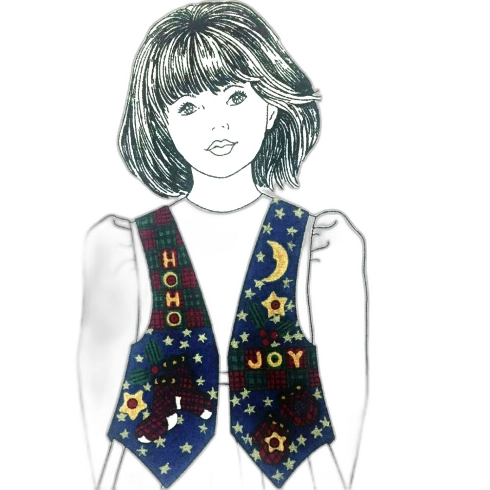 Kids Christmas Vest Cut & Sew Fabric Ho Ho Ho Snowman VIP Cranston Sz XS-L